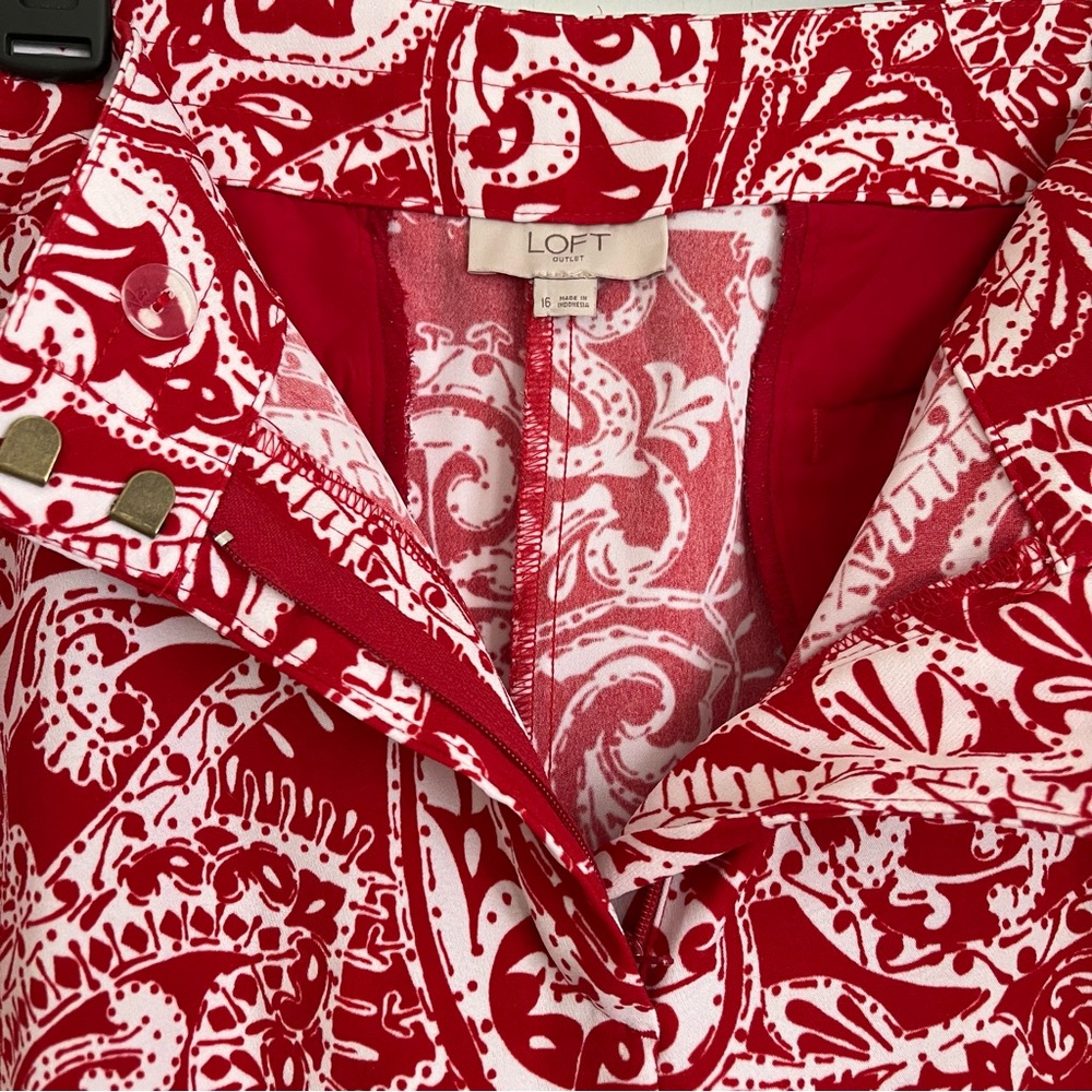 Loft Sz 16 Red White Paisley Wide Leg Pants Coastal Resortwear Beach Summer - Picture 8 of 12